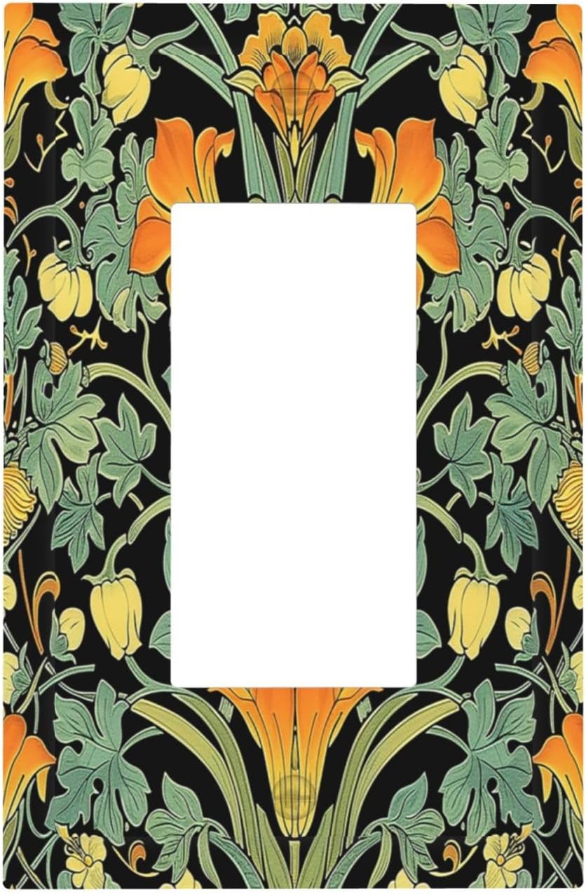 Decorative Outlet Covers William Morris Vintage Floral Green Yellow 1 Gang Single Rocker Light Switch Cover Plate Wall Plates GFCI Faceplate for Bedroom Home Decor