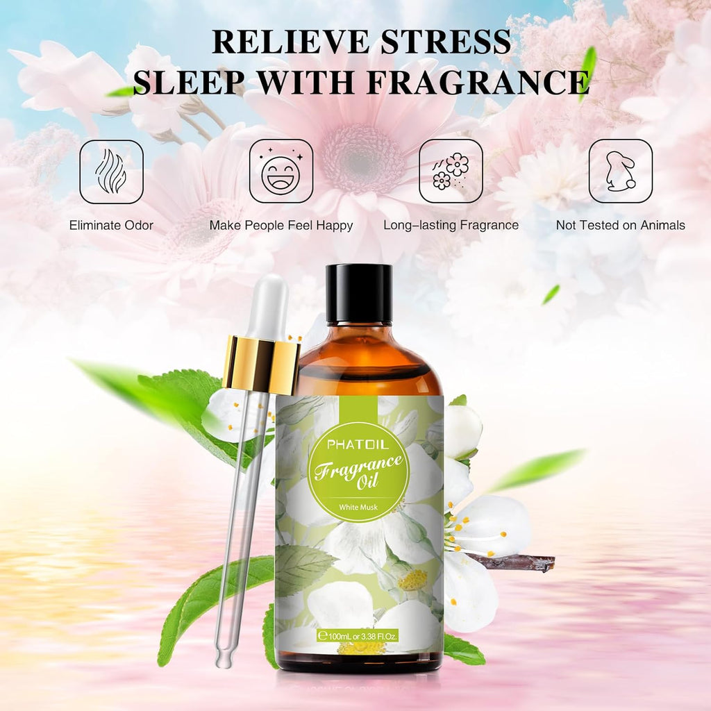 PHATOIL 3.38FL.OZ White Musk Fragrance Oils for Aromatherapy, Essential Oils for Diffusers for Home, Perfect for Diffuser, DIY Candle and Soap Making, DIY Scented Products - 100ml