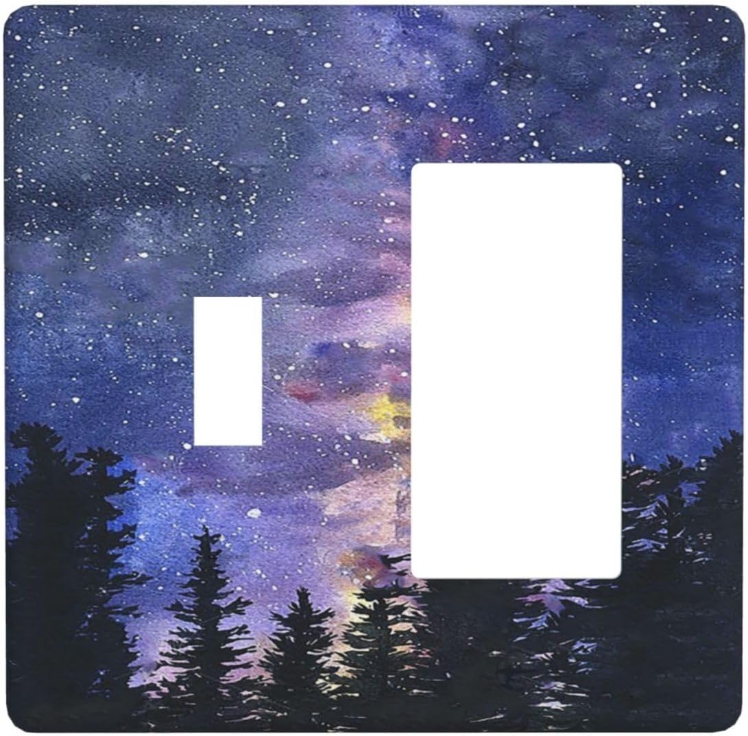 Outlet Covers Dream Milky Way Starry Forest Pine Watercolor Painting 1 Toggle 1 Rocker Combination Decorative Wall Plate Light Switch Cover Plate Electrical Switch Plates for Bedroom Home Decor
