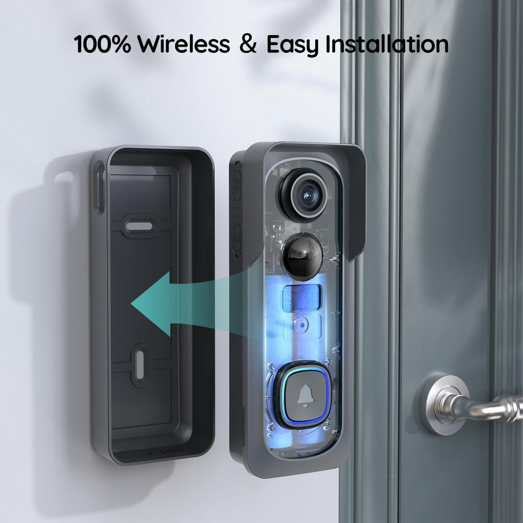 BOIFUN Doorbell Camera Wireless – No Subscription Required, 2K HD, 166° Wide View, 2.4 GHz Wi‑Fi Only, HDR Night Vision, Motion Alerts, Two‑Way Audio & Battery Video Doorbell with Chime