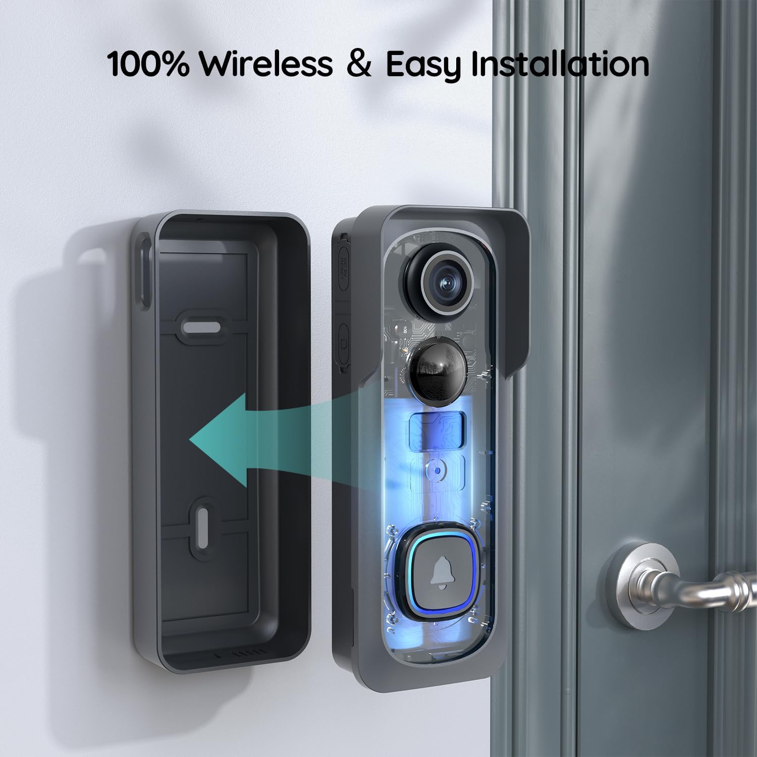 BOIFUN Doorbell Camera Wireless – No Subscription Required, 2K HD, 166° Wide View, 2.4 GHz Wi‑Fi Only, HDR Night Vision, Motion Alerts, Two‑Way Audio & Battery Video Doorbell with Chime