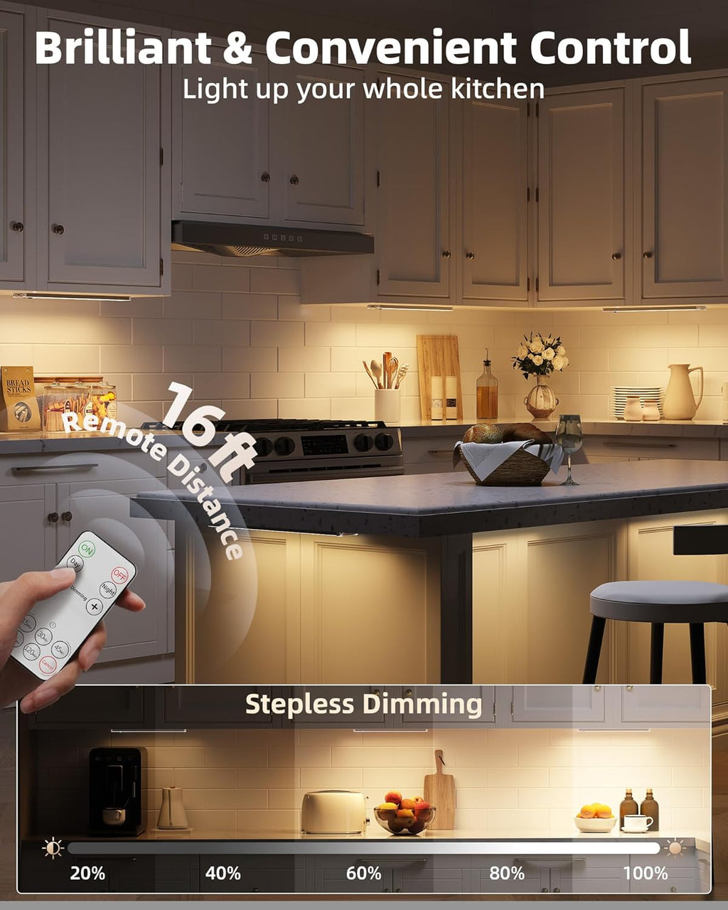 EZVALO 3 Pack Under Cabinet Lighting, Rechargeable Motion Sensor Light, LED Closet Lights Wireless, 3500K Dimmable, Timer, Magnetic, with Remote Control for Kitchen, Closet, Stair