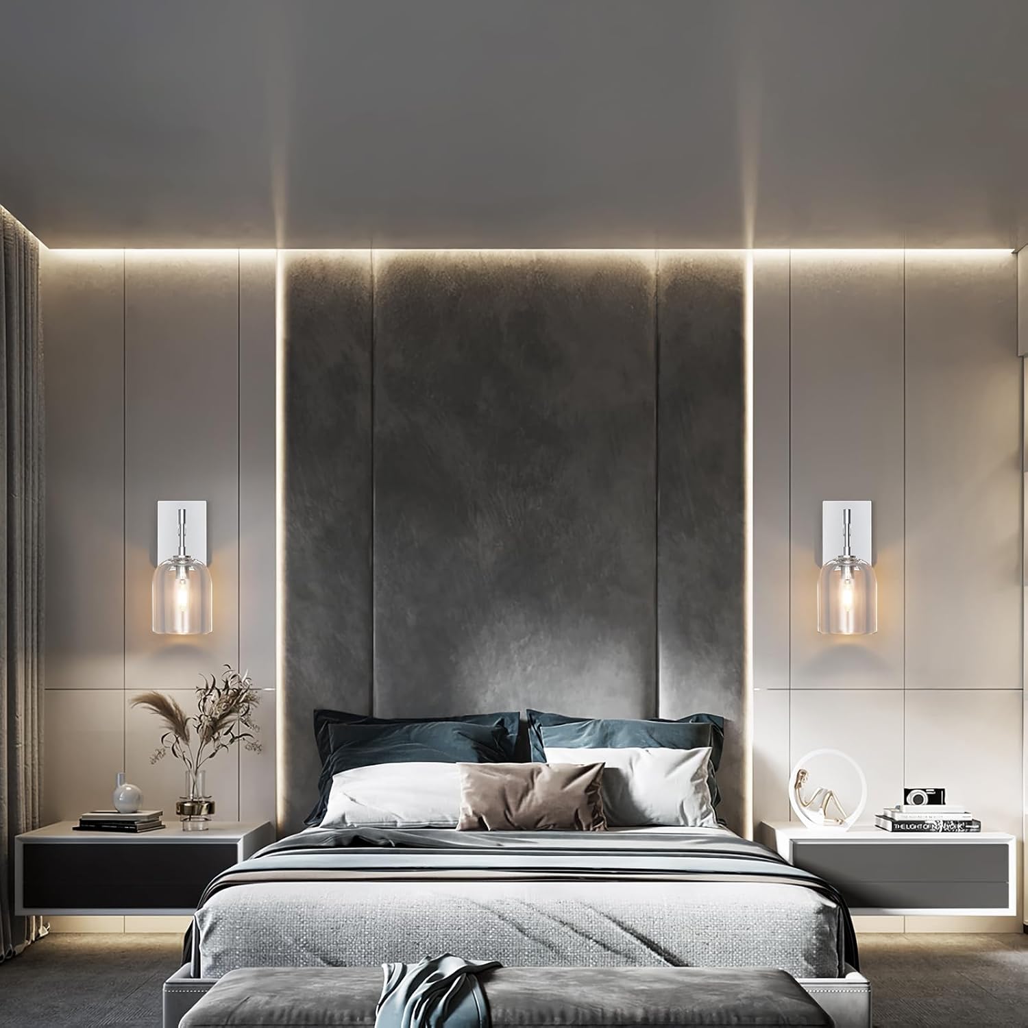 Modern Crystal Wall Sconces Set of Two Indoor Chrome Wall Lamp Vanity Wall Lighting for Bathroom Bedroom Living Room Stair（2Pack）