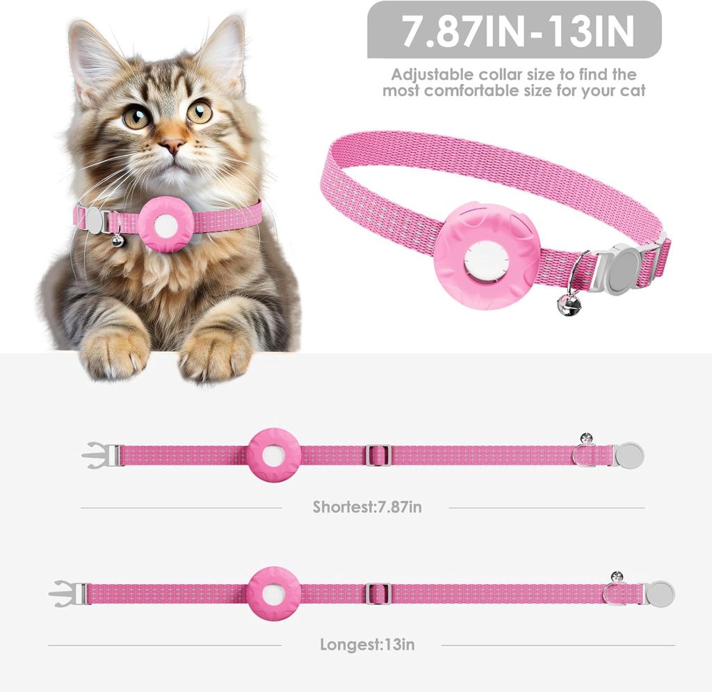 Cat Tracker, Waterproof Pet Tracker for Cats, Cat Tracker Collar with Safety Elastic Buckle,GPS Tracker Compatible with Apple Find My App (Only iOS), No Monthly Fee, Pink