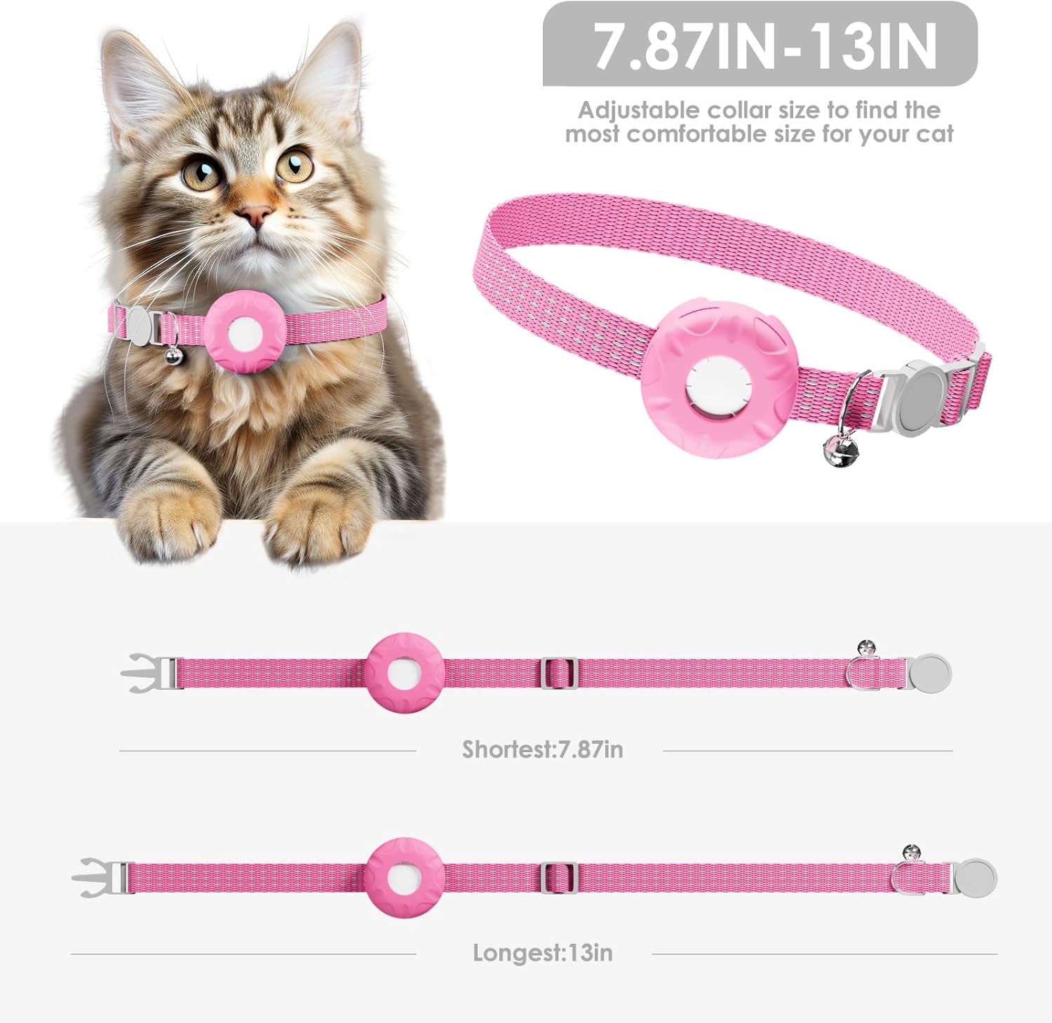 Cat Tracker, Waterproof Pet Tracker for Cats, Cat Tracker Collar with Safety Elastic Buckle,GPS Tracker Compatible with Apple Find My App (Only iOS), No Monthly Fee, Pink