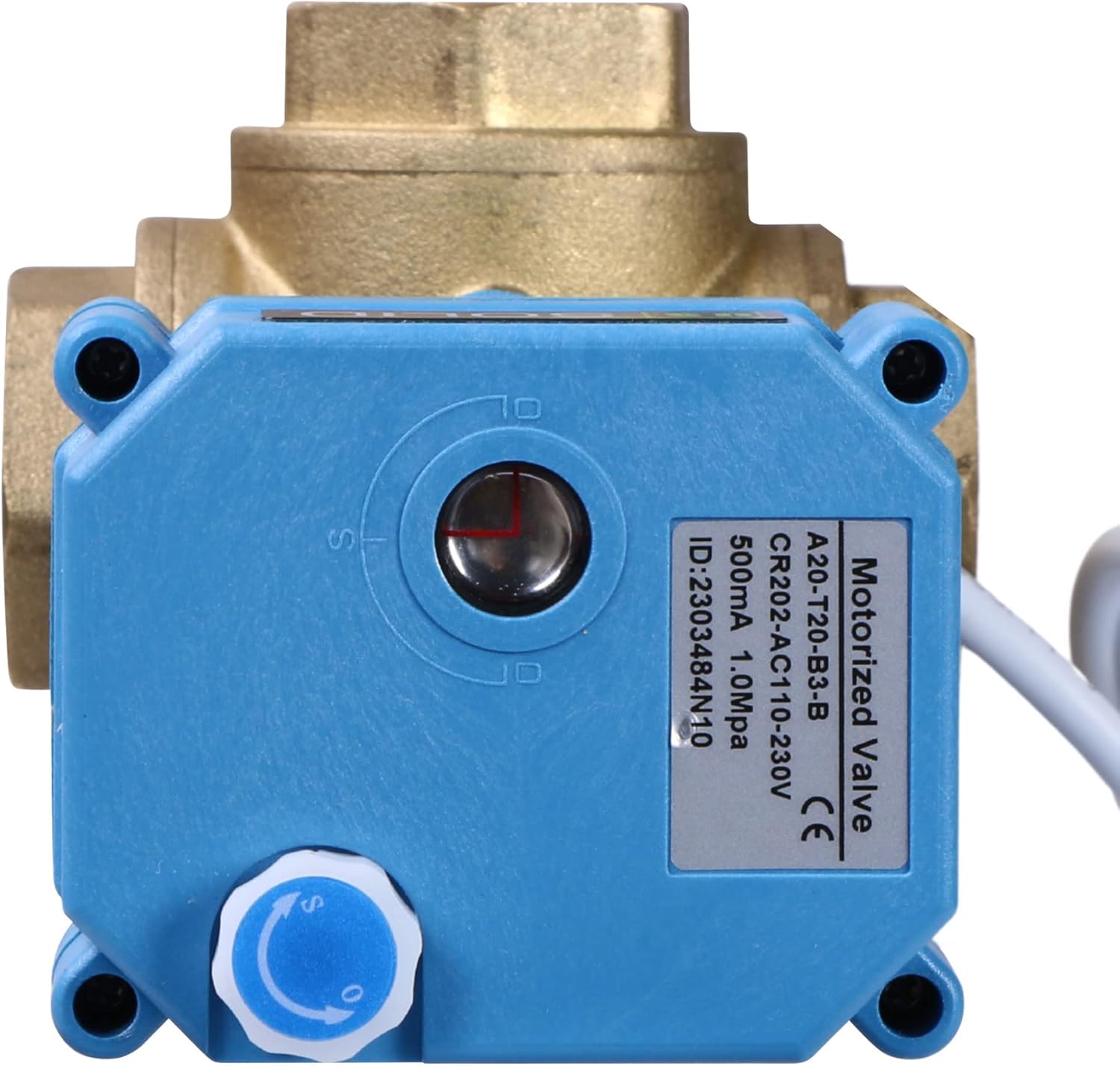 U.S. Solid 3/4" 3 Way Brass Motorized Ball Valve 110-230VAC, L Type Water Shutoff Valve with Manual Function, Standard Port, NOT for Drinking Water
