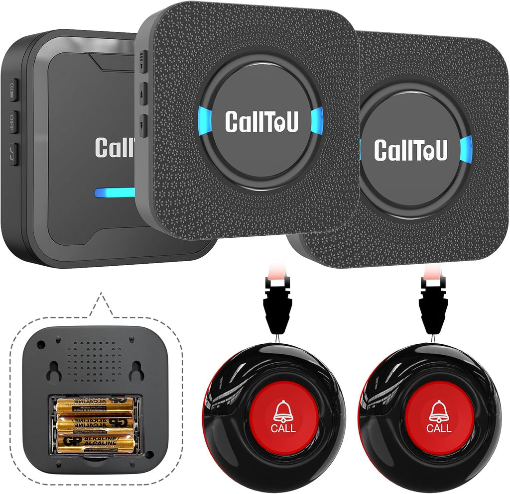 CallToU Caregiver Call Button Smart Call System 3 Receivers 2 SOS Call Button for Elderly at Home Nurse Calling Alert Patient Help System for Home/Personal Attention Pager 500+Feet (CC05BL 2-3)