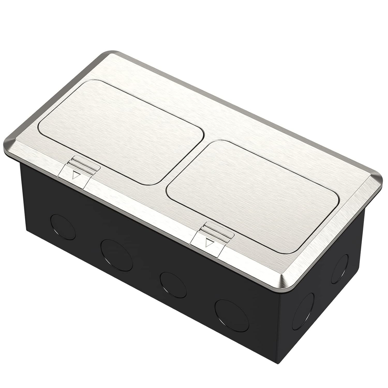 KYHSHJ Dual Pop-Up Floor Electrical Outlet Box Kit，20 Amp Stainless Steel GFCI TR Receptacle Outlet，3-Port RJ45 Datacom Receptacle，Waterproof Gasket with IP44 Waterproof Rating, Stainless Steel Color