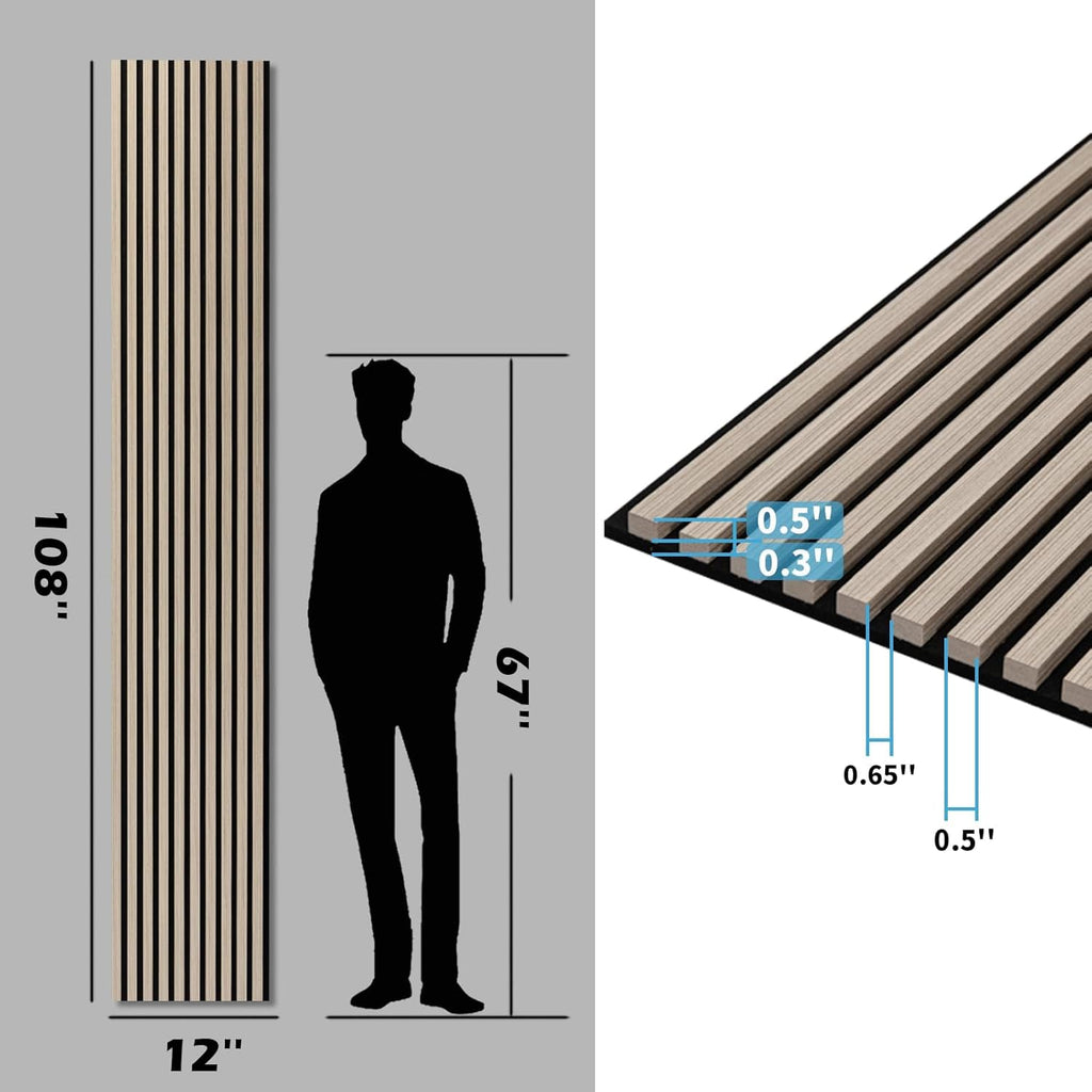 Art3d 4-Pack 108" x 12" Acoustic Wood Panels for Wall, Soundproof Wood Slat Panel for Wall and Ceiling, 3D Fluted Sound Absorbing Paneling for Interior Wall Decor, Living Room, Bedroom - Oak