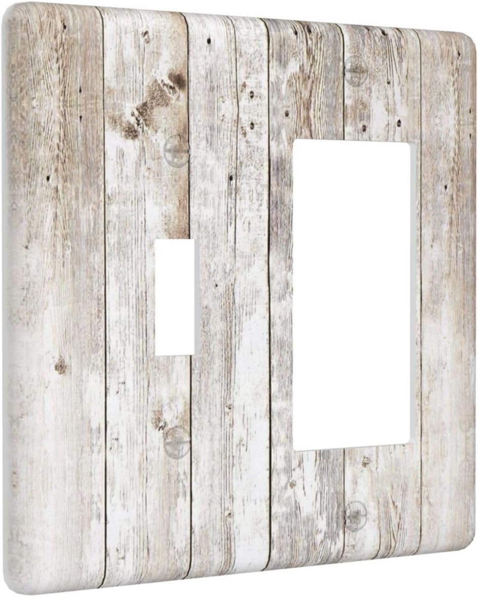 Vintage Light Wood Retro Rustic White Gray Oak Print Outlet Covers 1 Toggle 1 Rocker Combination Decorative Wall Plate Electrical Switch Plates Light Switch Cover Plate for Farmhouse Home Decor