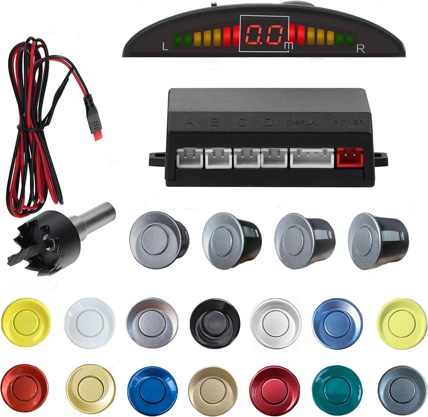 Parking Sensor Kit Backup Sensor Kit Reverse Sensor for Car 18 Color Options for Probes Adjustable Alarm Volume Professional Sensore de Reversa para Carro Safe Driving Assistant(LightGrey)