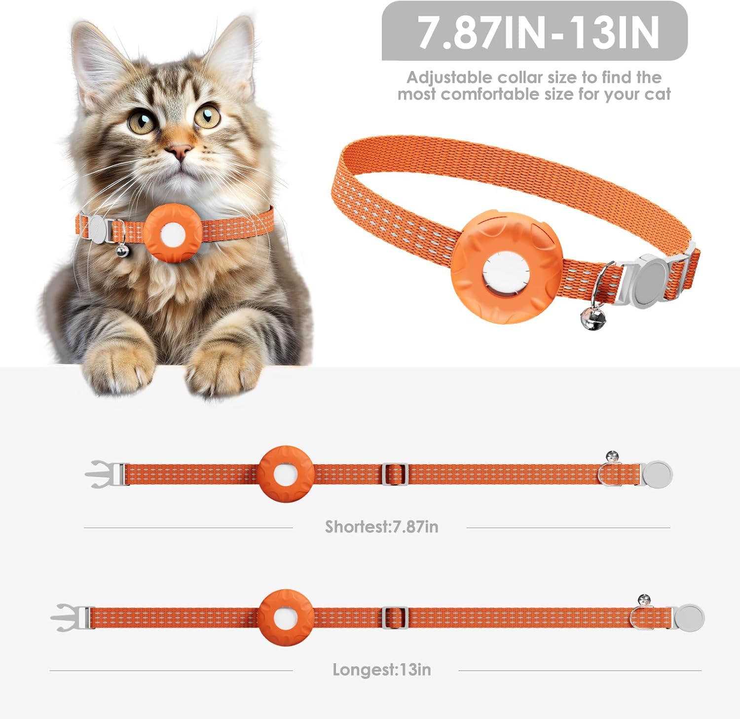 Cat Tracker, Compatible with Apple Find My App (Only iOS), No Monthly Fee, Orange