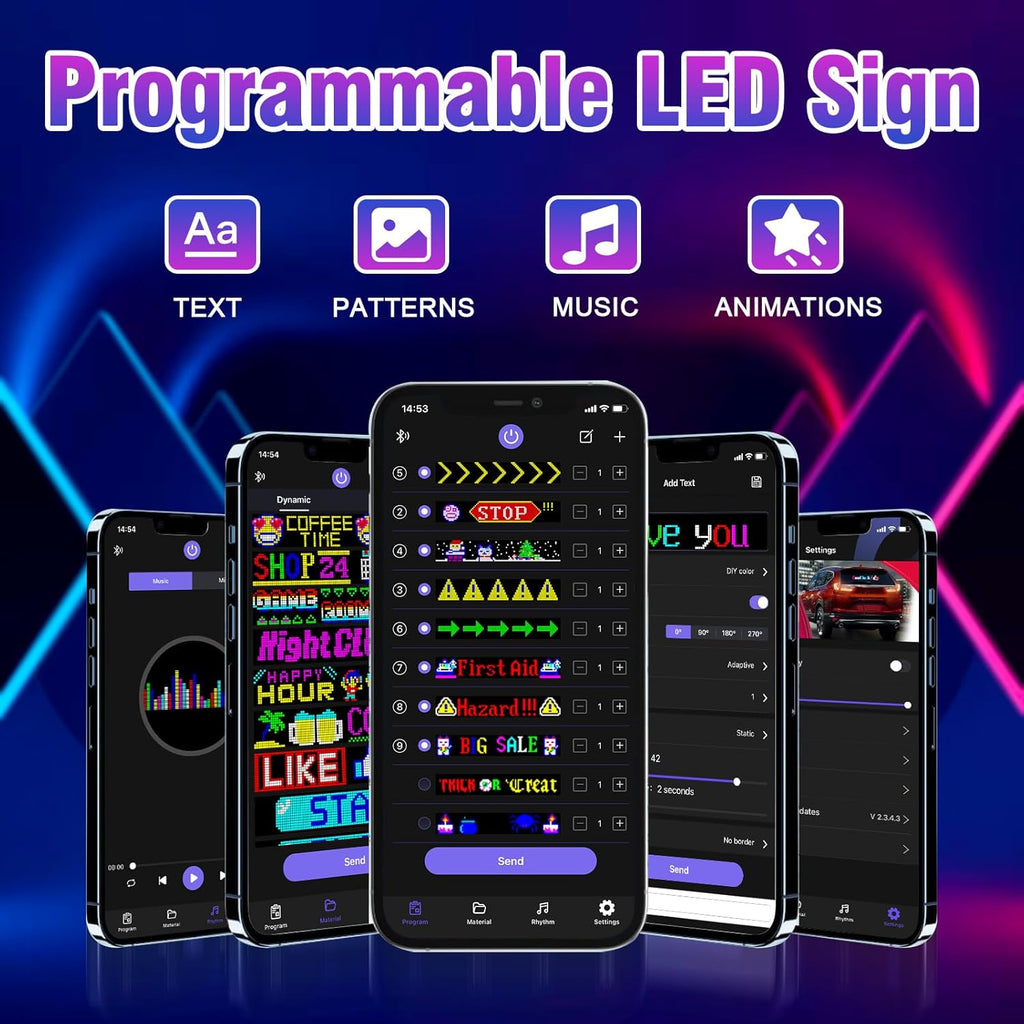 GOTUS Programmable LED Sign,LED Sign for Business,Bluetooth APP Control,DIY Design Text, Patterns, Animations