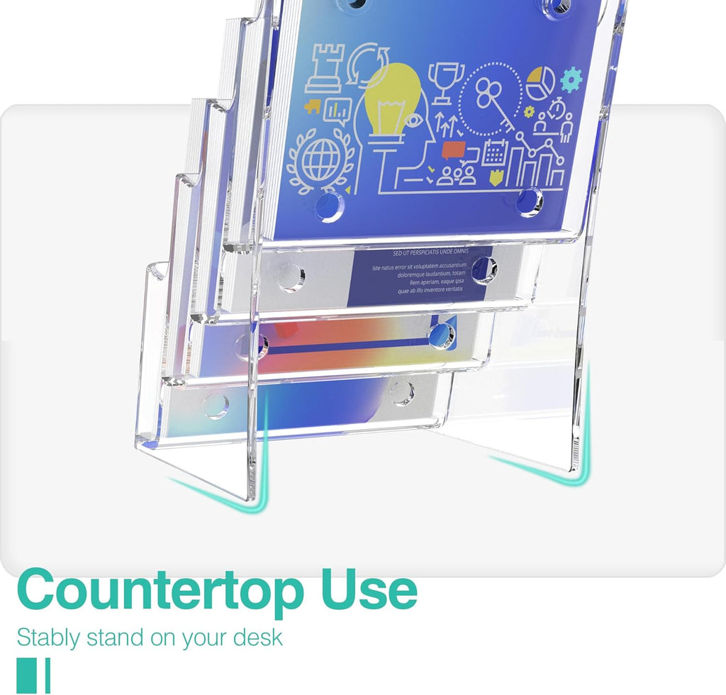 Brochure Holder 6x9 Inch 4 Tier Acrylic Literature Holders Clear Plastic Flyer Display Stand Countertop Use or Wall Mount Pamphlet Holder Organizer for Office, Lobby, Hotel, Trade Show, 2 Pack