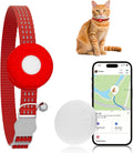 Cat GPS Tracker, Waterproof Pet Tracker for Cats, Compatible with Apple Find My App (Only iOS), Cat Tracker Collar with Safety Elastic Buckle, Works with Any Collar, No Monthly Fee, Red