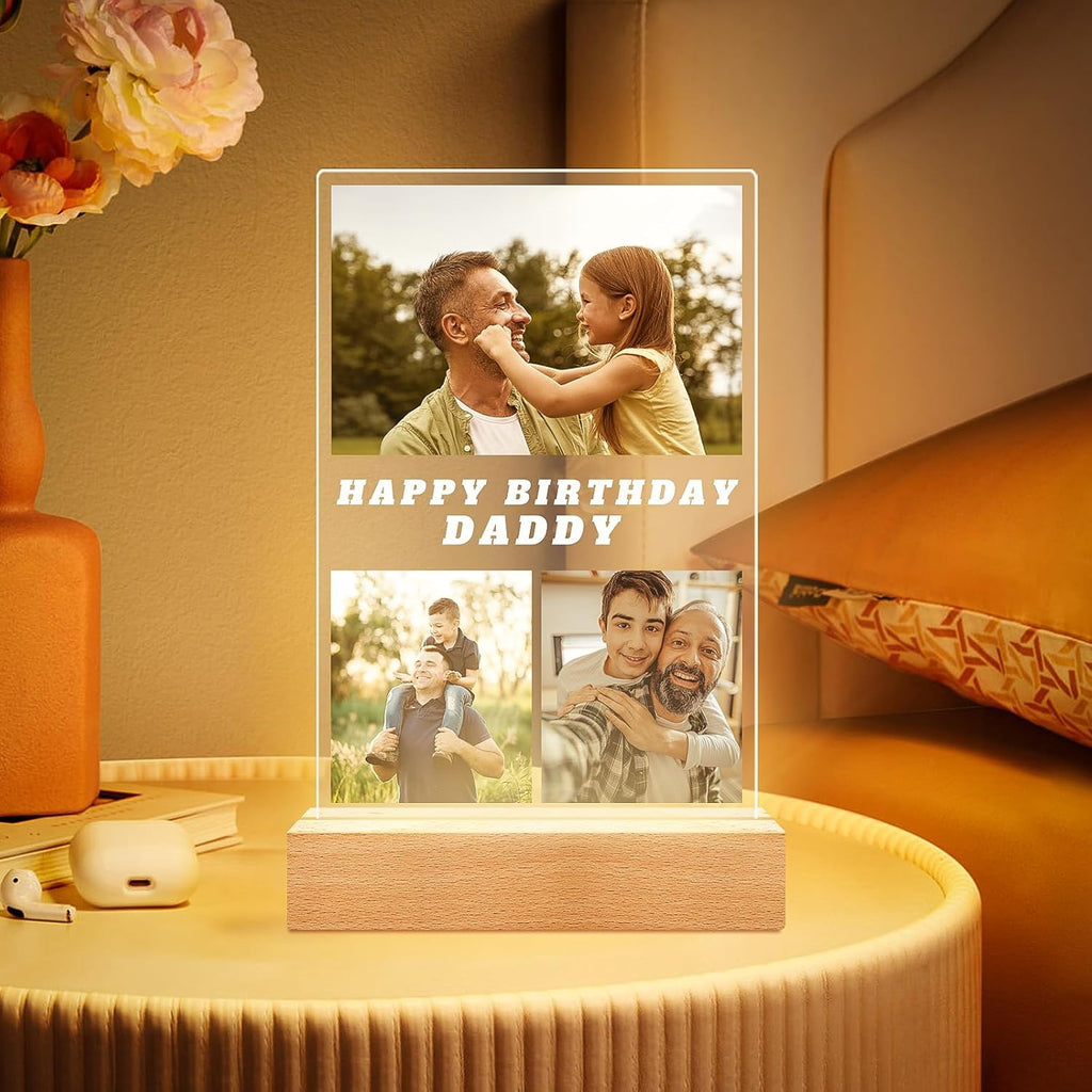Personalized Birthday Gifts for Dad, Customized Picture Frames with Photo, Custom Photo Frame with Night Light, Personalized Gifts for Dad
