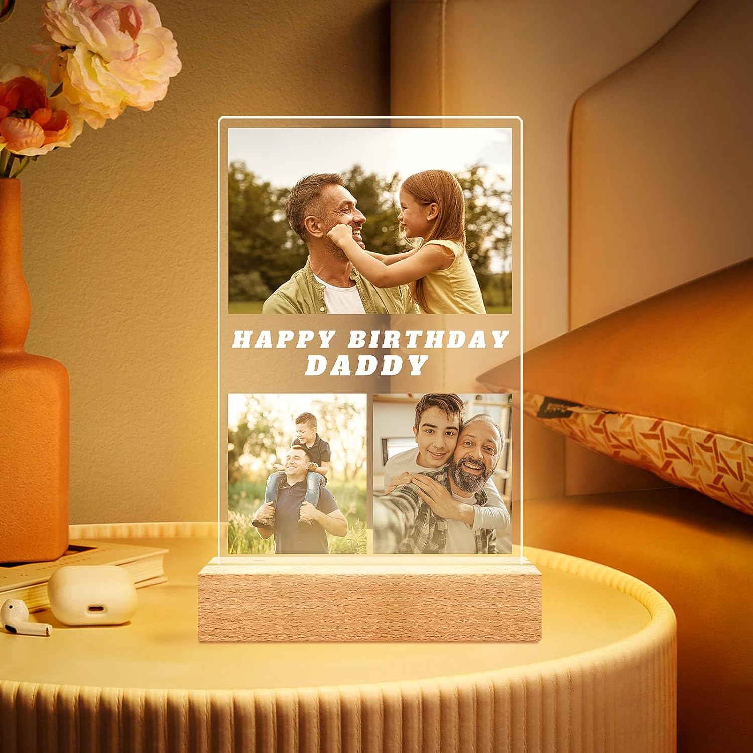 Personalized Birthday Gifts for Dad, Customized Picture Frames with Photo, Custom Photo Frame with Night Light, Personalized Gifts for Dad