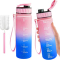 Large Water Bottle with Motivational Time Marker, Water Jug with Handle, Clear Sport Bottle for Gym Camping Workout Outdoors (22oz Pink)
