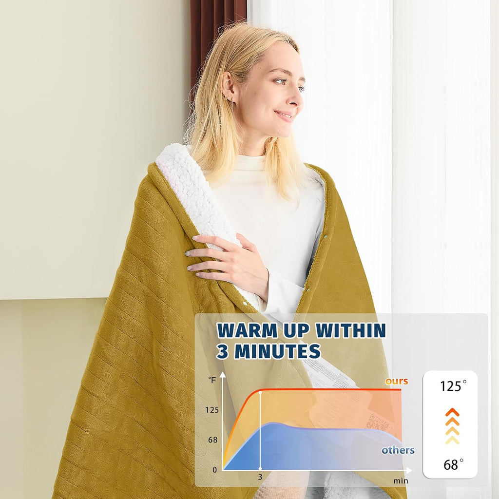 BOMOVA Heated Electric Blanket Throw Size- 50" x 60" Heating Blanket with 10 Heating Levels & 8 Hours Auto Off, Warm Flannel Blanket, Christmas Birthday Gifts for Women