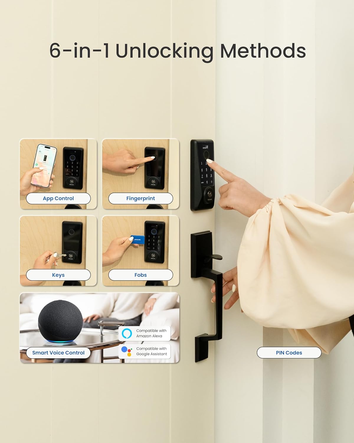 DESLOC WiFi Smart Lock D110 Plus, Built-in Wi-Fi No Hub Needed, Fingerprint Keyless Entry Front Door Lock, Touchscreen Keypad Deadbolt, Remote Control, Auto Lock, Anti-Peep PIN, BHMA, Alexa Compatible