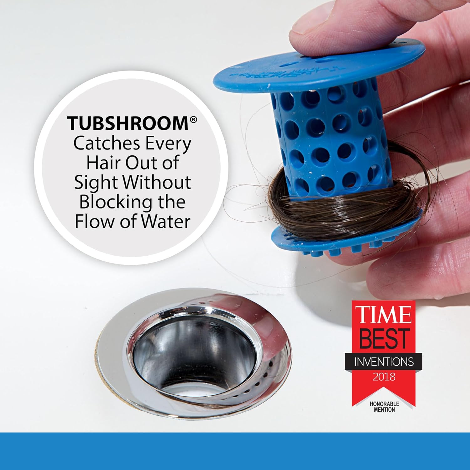 TubShroom Tub Drain Hair Catcher Strainer, Blue – Drain Protector and Hair Catcher for Bathroom Drains, Fits 1.5” – 1.75” Bathtub and Shower Tub Drains