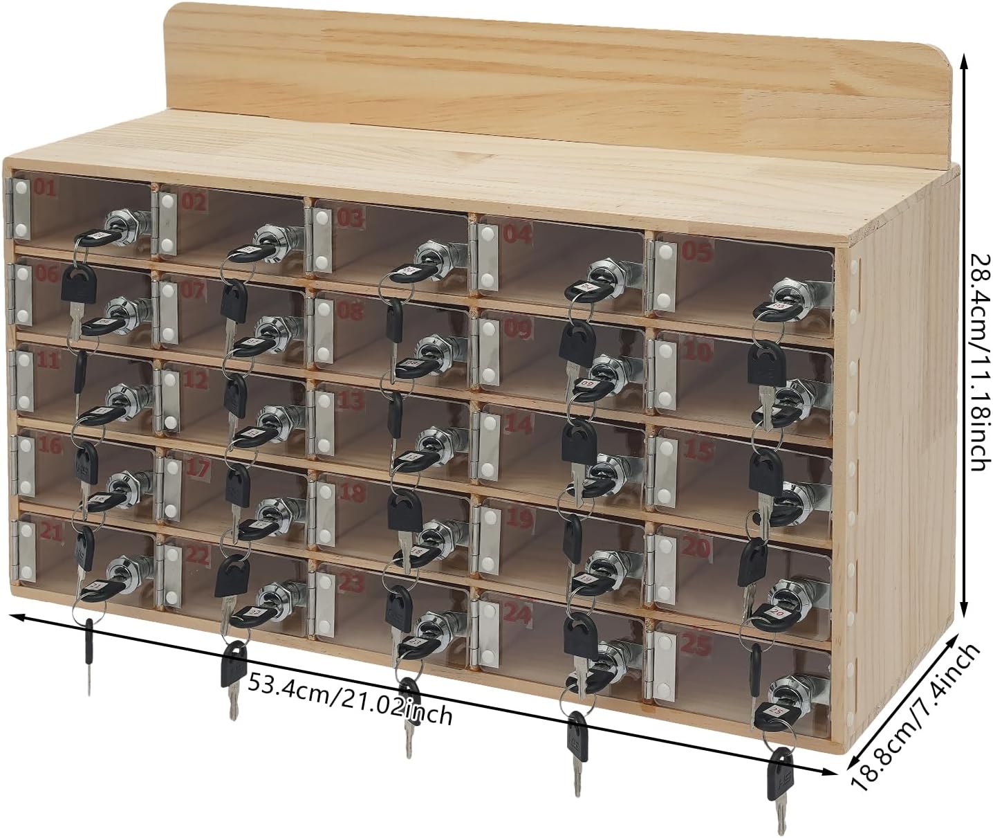 Cell Phone Locker Box 25 Slots Cell Phone Organizer Cabinet with Combination Locks Wall-Mounted Locking Cell Phone Storage Box for Classroom Office,Shool,Office (25 Slots, Wood+Acrylic)