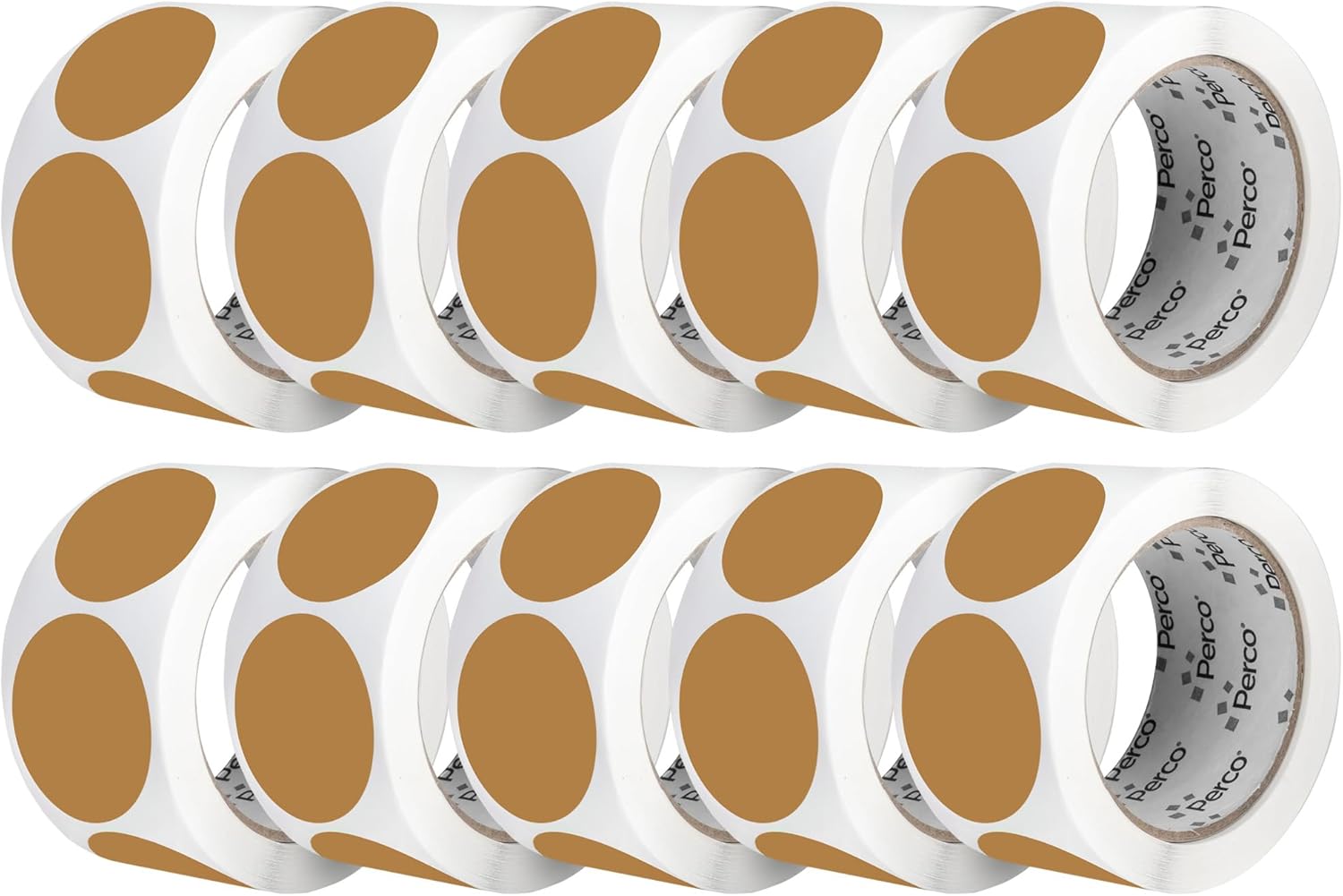 Perco Kraft Brown 2-Inch Perforated Circle Dot Sticker Labels — 10 Rolls, 5,000 Round Stickers — Natural, Cardboard-Like Surface with Permanent Adhesive for Organizing, Crafting & More—Made in USA