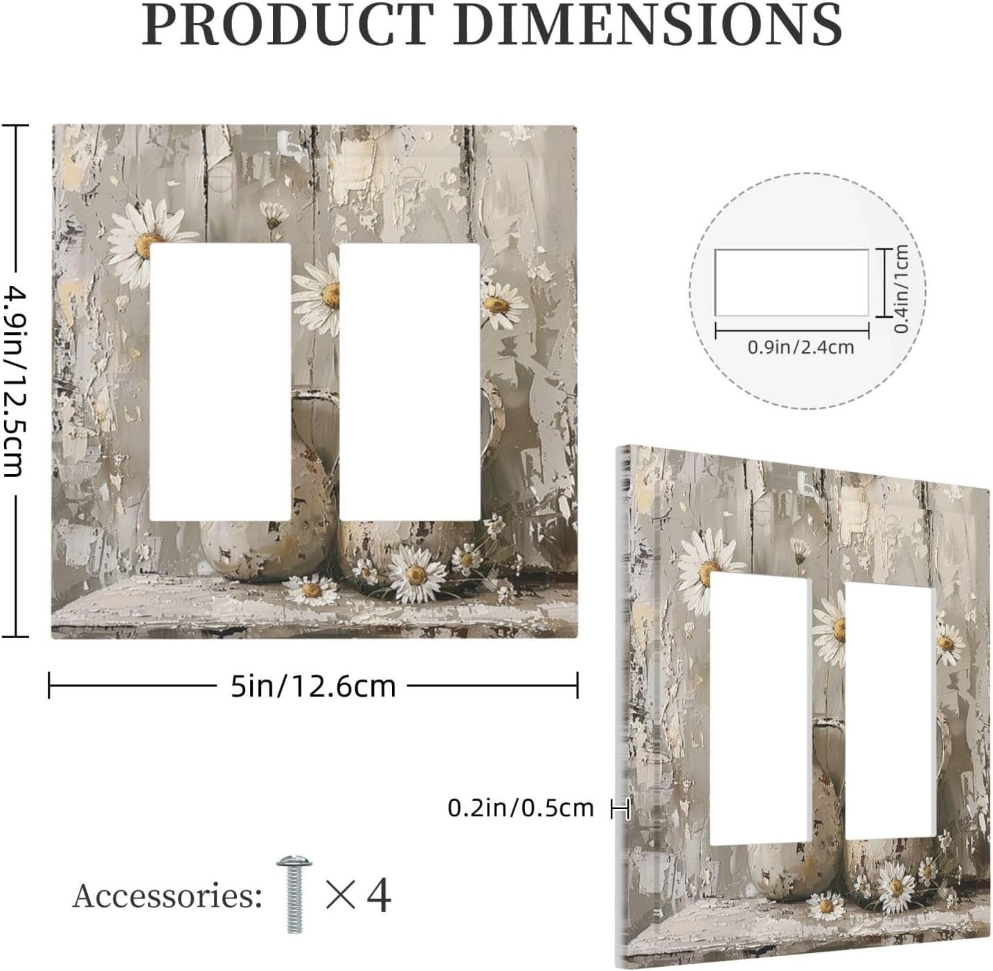 Decorative Outlet Covers Vintage Rustic Floral White Daisy Flower Oil Painting Style 2 Gang Double GFCI Rocker Electrical Wall Panels Light Switch Cover Plate for Home Farmhouse Decor