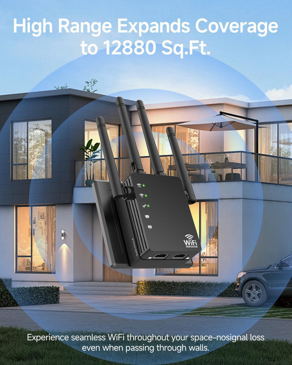 WiFi Extender Signal Booster for Home, WiFi Extender, Long Range up to 12880 Sq Ft and 105 Devices, Internet Extender WiFi Booster, WiFi Repeater with Ethernet Port, Signal Booster