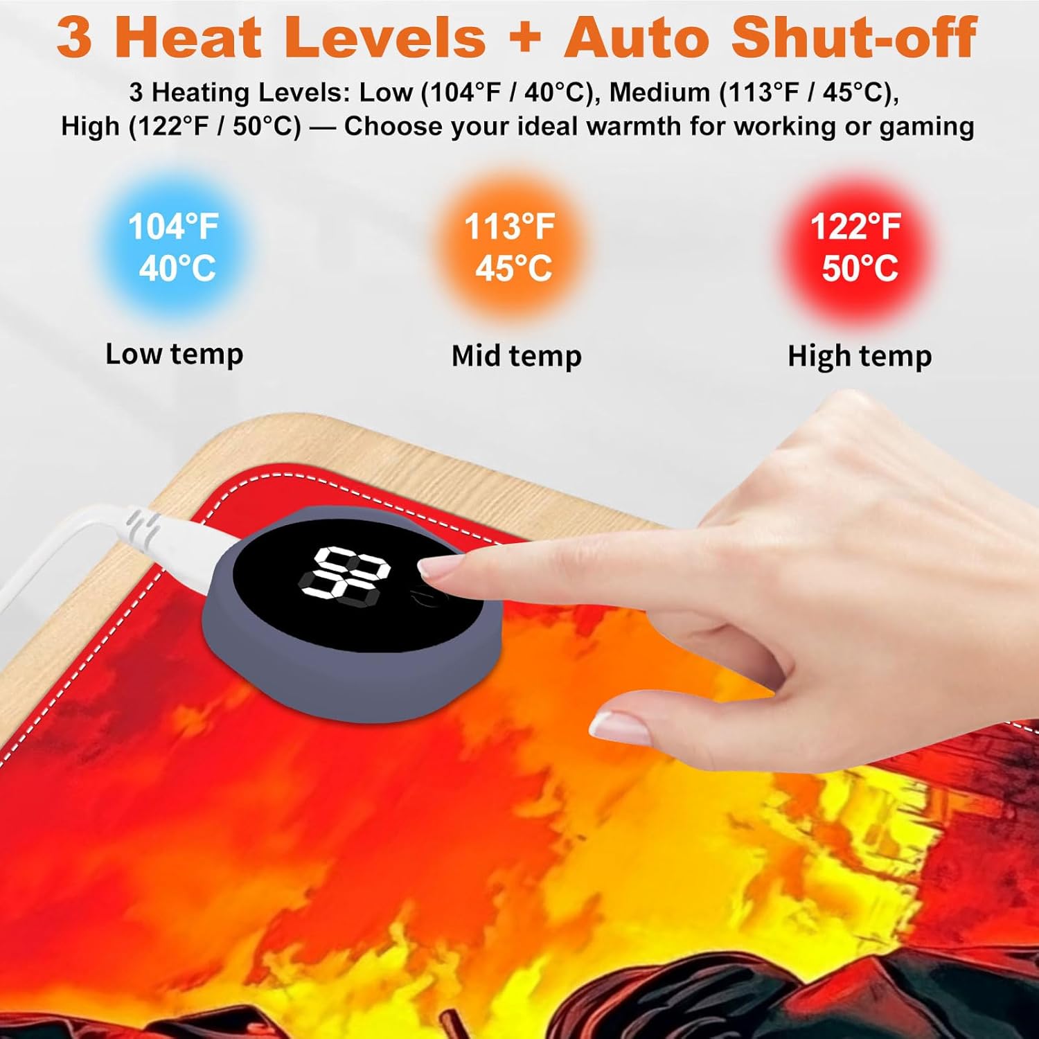 Heated Mouse Pad for Desk 31.5" x 13" – PU Leather Warm Desk Pad with 3 Heat Levels (104°F/113°F/122°F), Plug-in Electric Heating Mat with Auto Shut-Off, Waterproof & Rollable, Mask Soldier