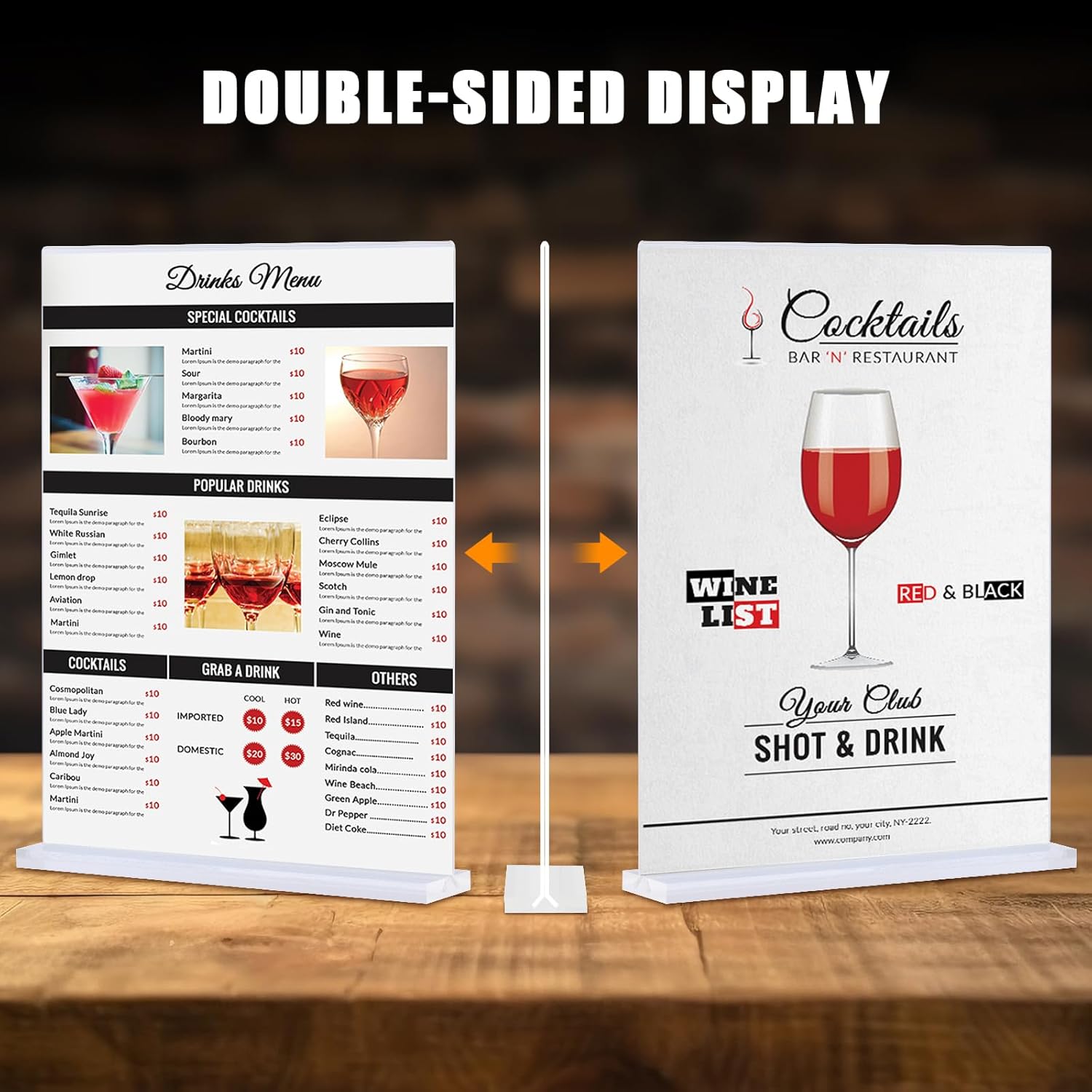 6pack Acrylic Sign Holder 5.5 X 8.5, Vertical T Shape Clear Plastic Menu Holder, Unbreakable Table Sign for Restaurant, Office, School, Store and Home Use