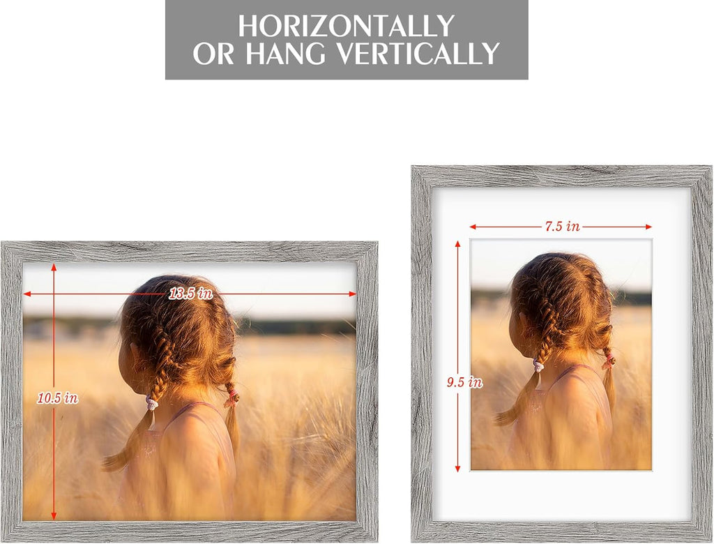 Golden State Art, 11x14 Picture Frame with Mat for 8x10 - High Definition Glass Wall Mounting Horizontal Vertical Display (Gray, 2 Pack)