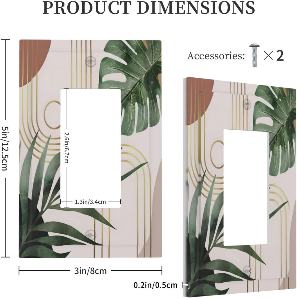 Decorative Outlet Covers Boho Mid Century Abstract Arch Green Leaves 1 Gang Rocker Light Switch Cover Plate Single Decora Light Switch Covers Wall Plate for Bedroom Decor （ 2 Pack）