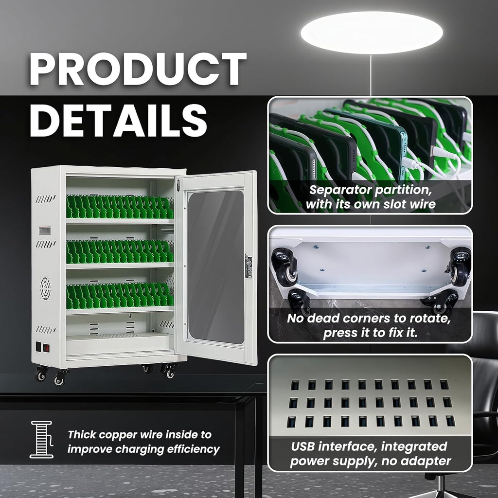 50 Device Cell Phone Charging Stations, Mobile Phone Charging Cabinet, Cellphone USB Charging Station Lockers, Rechargeable Cellphone Locker Storage Charging Station (White, 50 Slots)