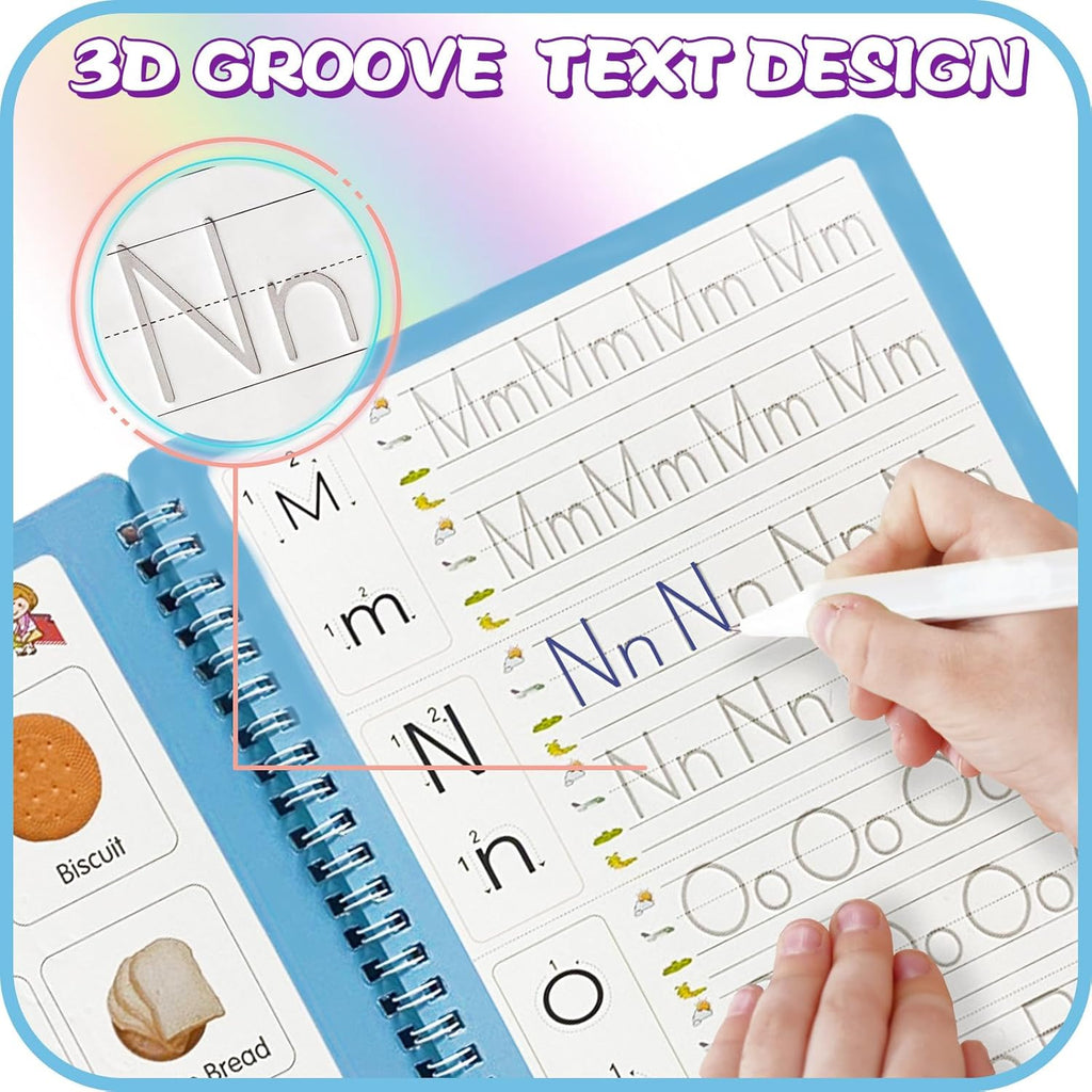 Upgraded Large Size Magic Practice Copybook for Kids, Reusable Writing Practice Book, Preschool Copybook (4 Books with Pens) - Pink Bag
