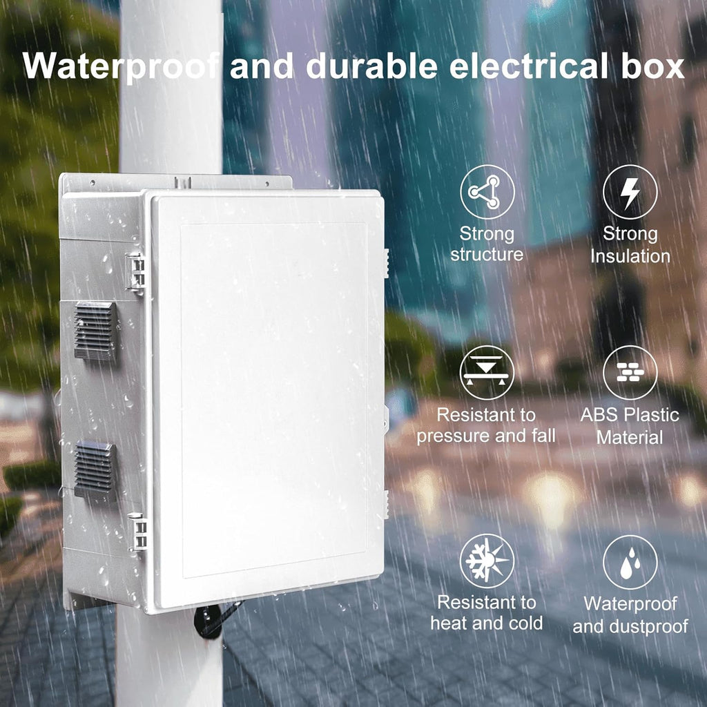 Outdoor Electrical Junction Box, ABS Water Resistant Enclosure with Internal Mounting Panel & Hinged Cover, 16.1" H* 12.2" L* 5.9" W