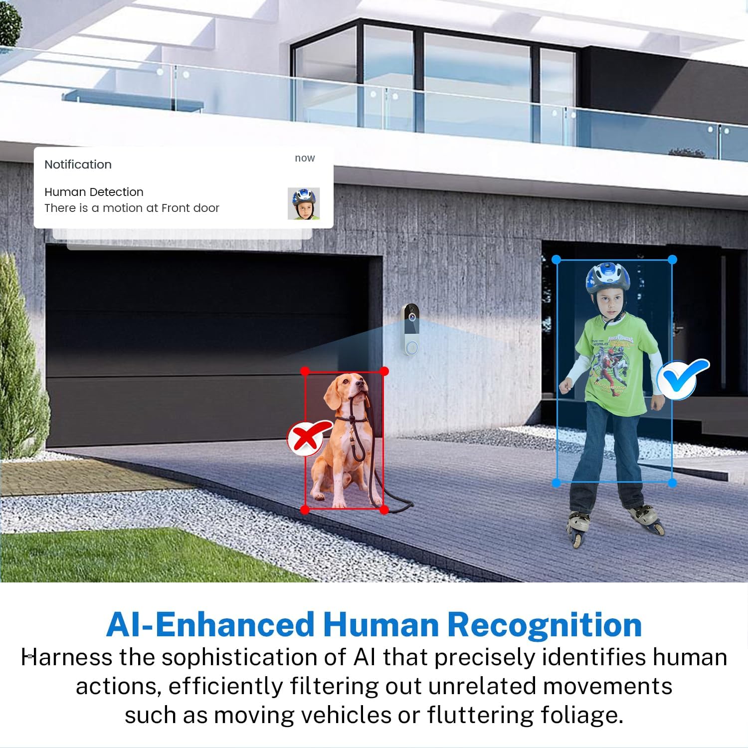 1080p Wireless Doorbell Camera with Receiver, AI Human Detection, 2-Way Audio, Night Vision, Cloud Storage (Sold Separately), Real-Time Alerts, Rechargeable Battery-Powered, 2.4Ghz Wi-Fi