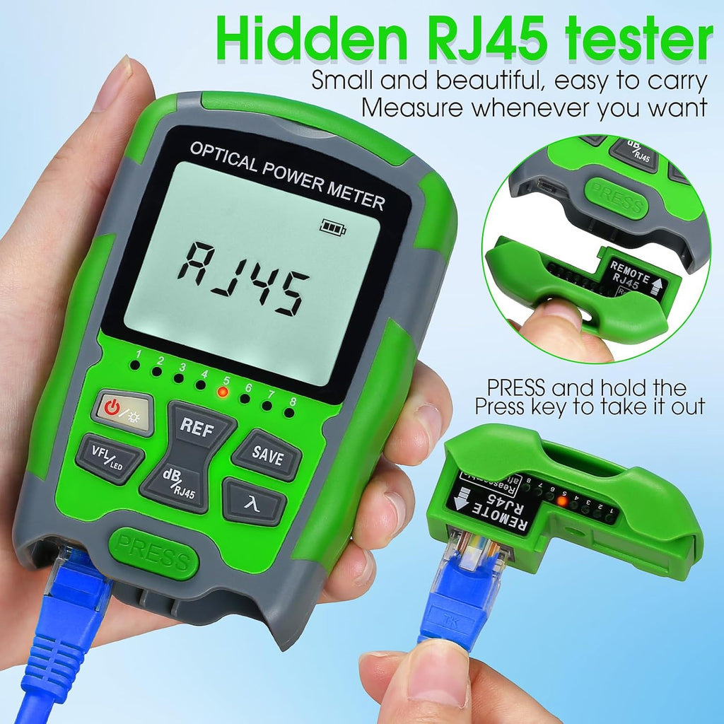 Dry Cell A-M70 OPM Portable Fiber Optic Power Meter Integrated Machine 50 (FC/SC/ST) & RJ45 Network Test Portable Fiber Optic Tester ‑70 to +10 1pc FC to LC Adapter