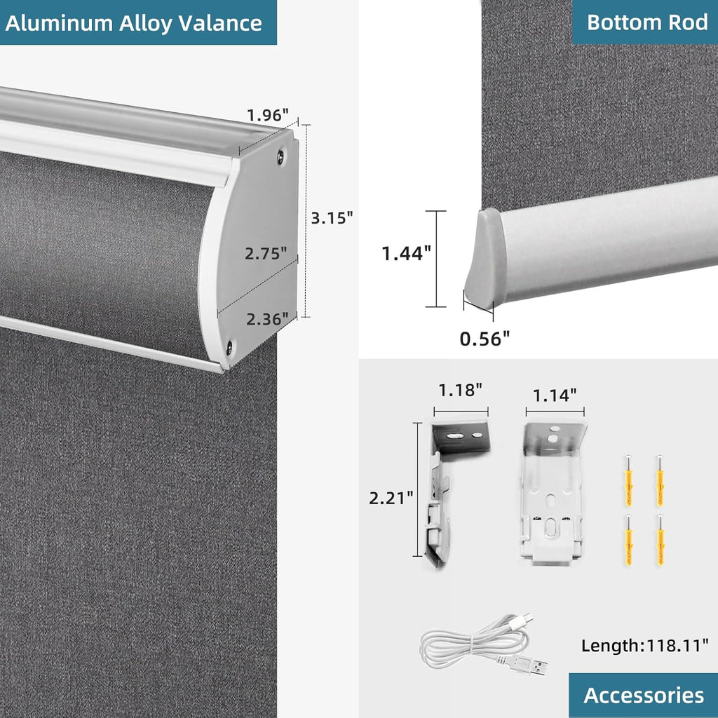 SmartWings Motorized Blackout Roller Blinds Work with Matter Homekit Z-Wave Thread Alexa Google, Smart Window Shades for Bedroom, Cordless Remote Control Customized 16"-110" W, Eclipse Anchor Grey
