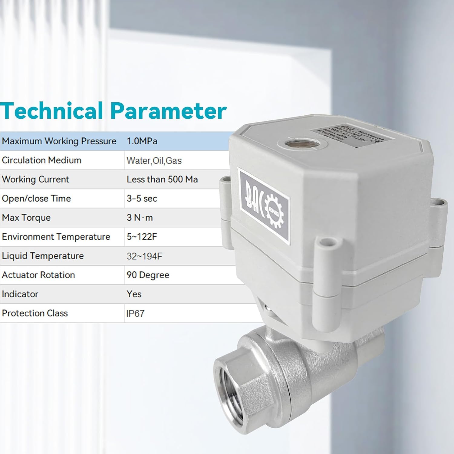 BACOENG Motorized Ball Valve, 1/2" DN15 Electrical Ball Valve, 2 Way 110VAC Stainless Steel NC Electric Water Valve