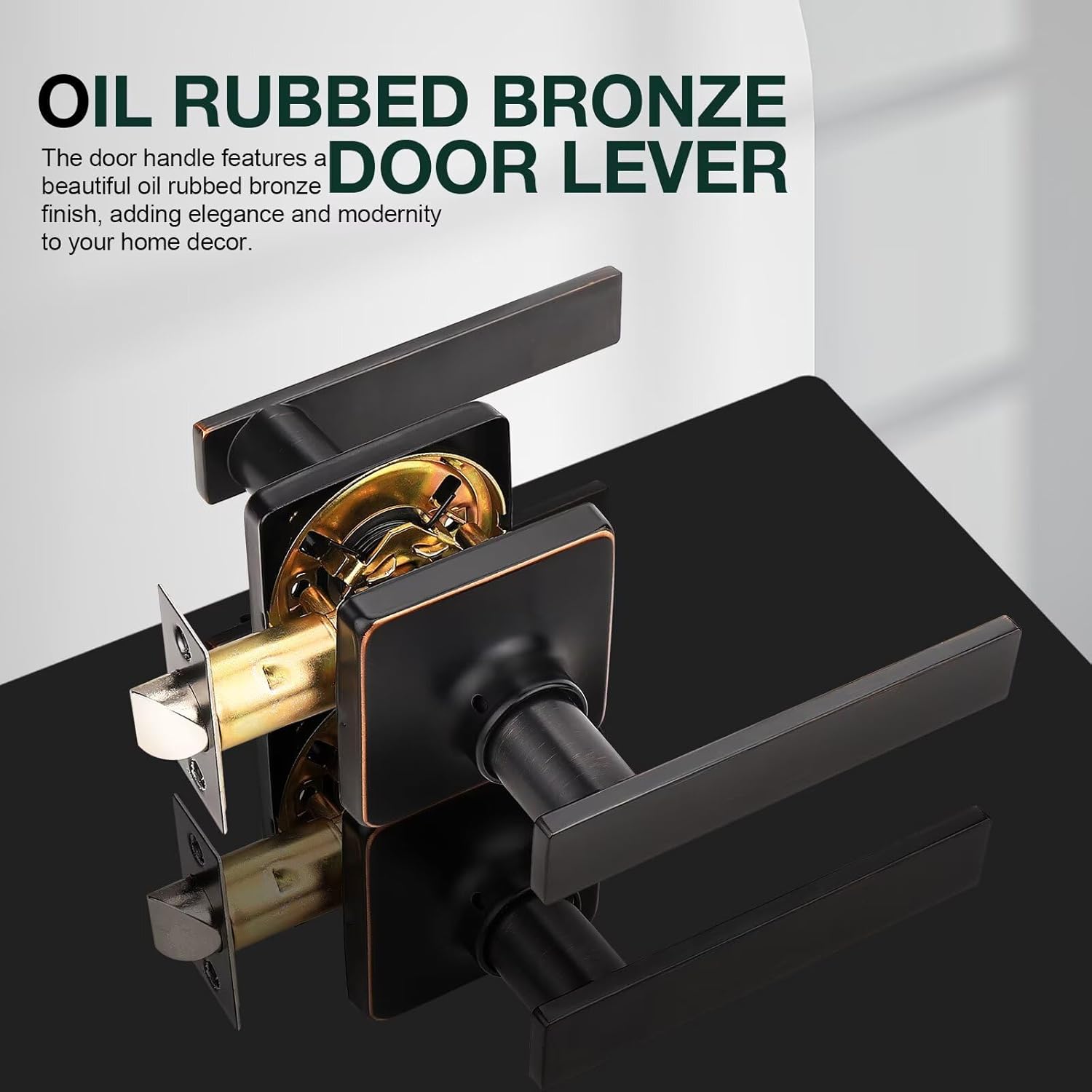 GOBEKOR 3 Pack Oil Rubbed Bronze Door Handle Passage Door Handles with Lock Bronze Keyless Passage Door Levers Interior Lever Door Handle for Closets Square Door Knobs