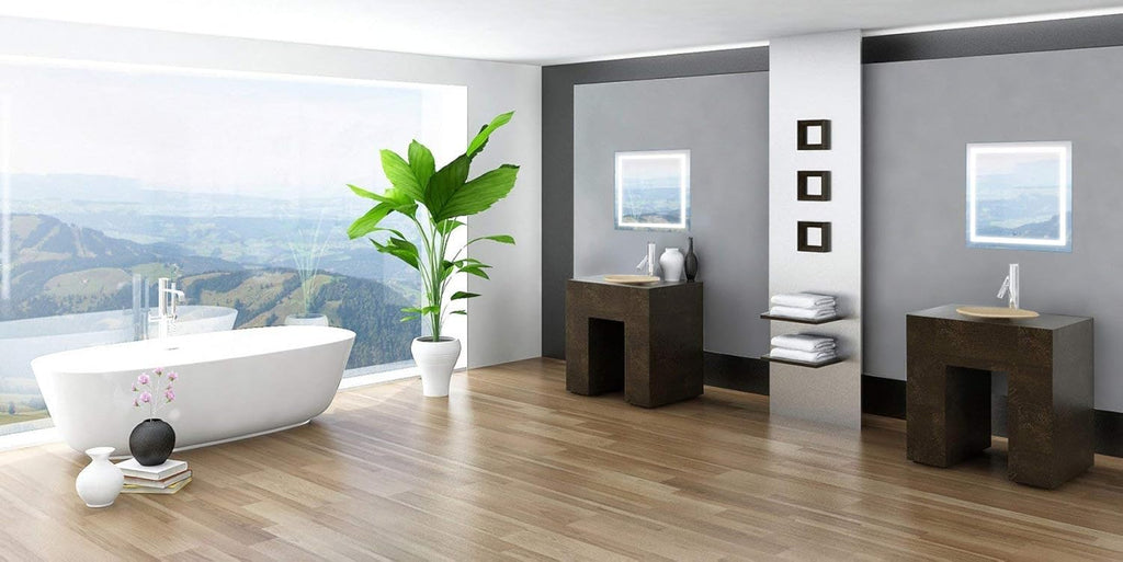 Krugg | Square 24 Inch X 24 Inch LED Bathroom Mirror | Lighted Vanity Mirror Includes Dimmer & Defogger | Wall Mount Vertical or Horizontal Installation