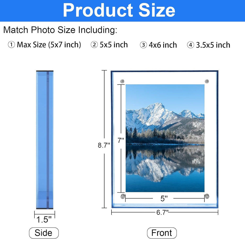 5x7 Picture Frame, Stunning Color Acrylic Photo Frames, Wall & Tabletop Display Frames, Modern Floating Style for Home Office Decoration, Blue (1 Pack)