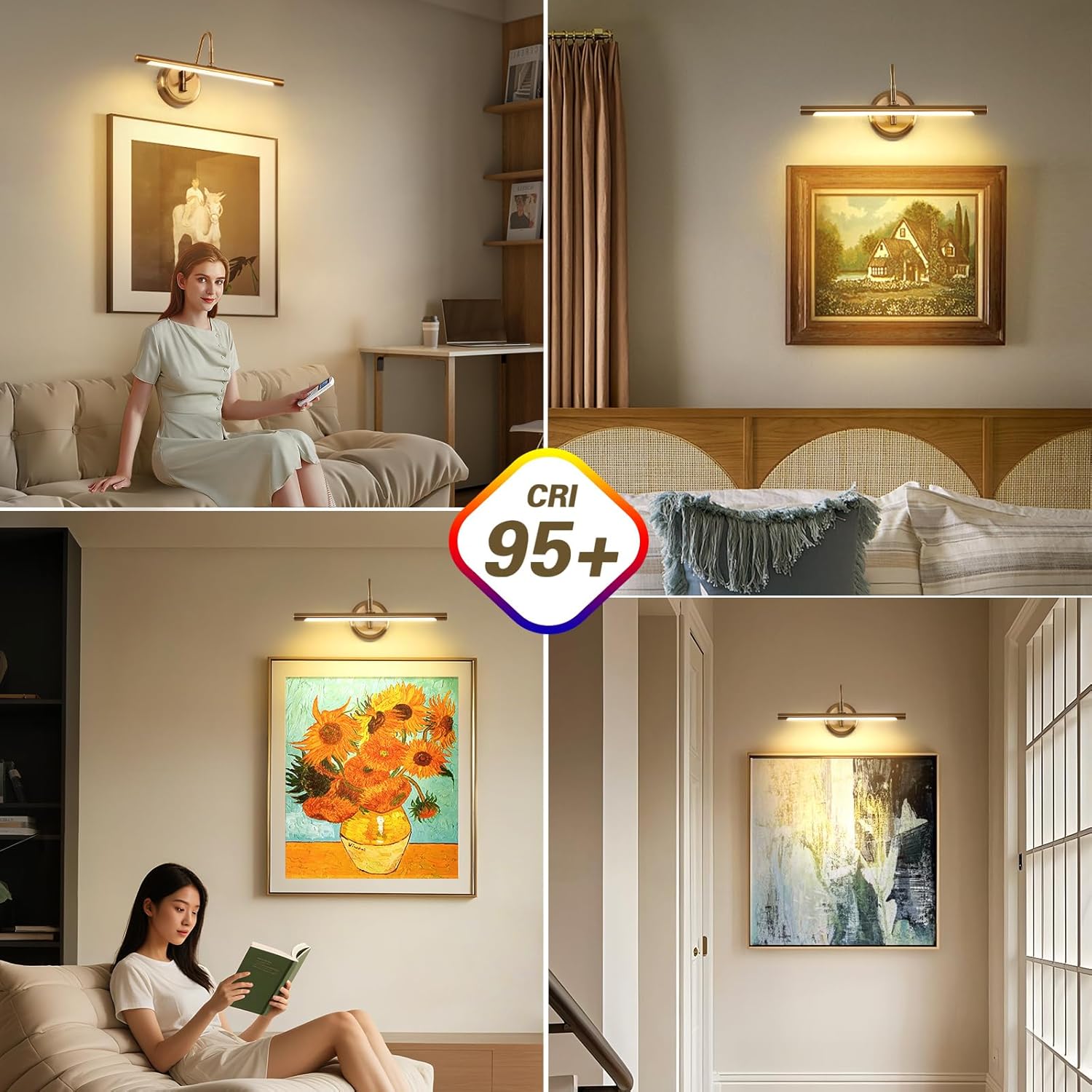 JOOSENLUX Dimmable Picture Lights - Modern 7W LED Wall Sconces for Paintings, 16.54" Long, 3000K Warm Light, Brass Golden Finish - Indoor Hallway Lighting Fixtures with Hard-Wired Connection