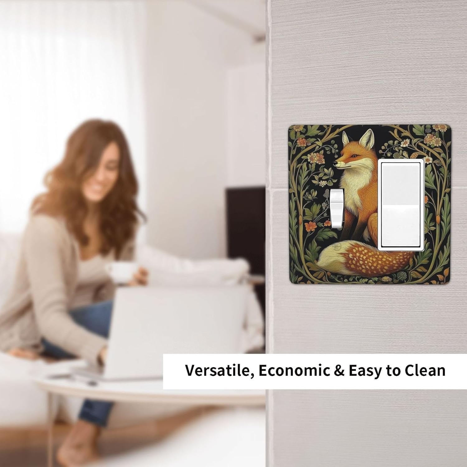 Fox Morris Plants Flowers Vine Colorful Floral Outlet Covers 1 Toggle 1 Rocker Combination Decorative Wall Plate Electrical Switch Plates Light Switch Cover Plate For Bed Room Living Room Decor