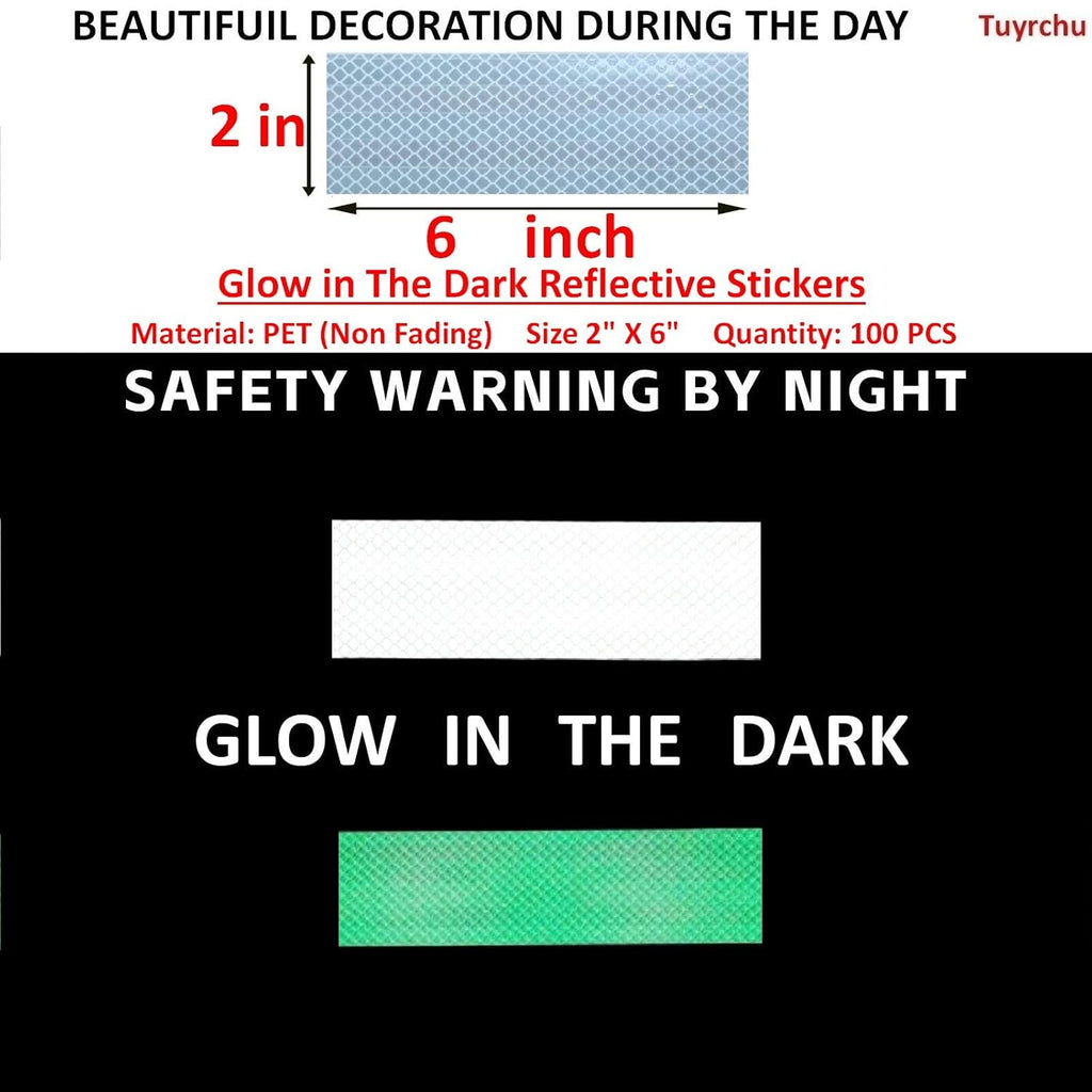 Glow in The Dark Reflective Stickers 2 inch X 6 inch for Car, High Visibility Warning Safety Reflective Strips (100 Pcs)