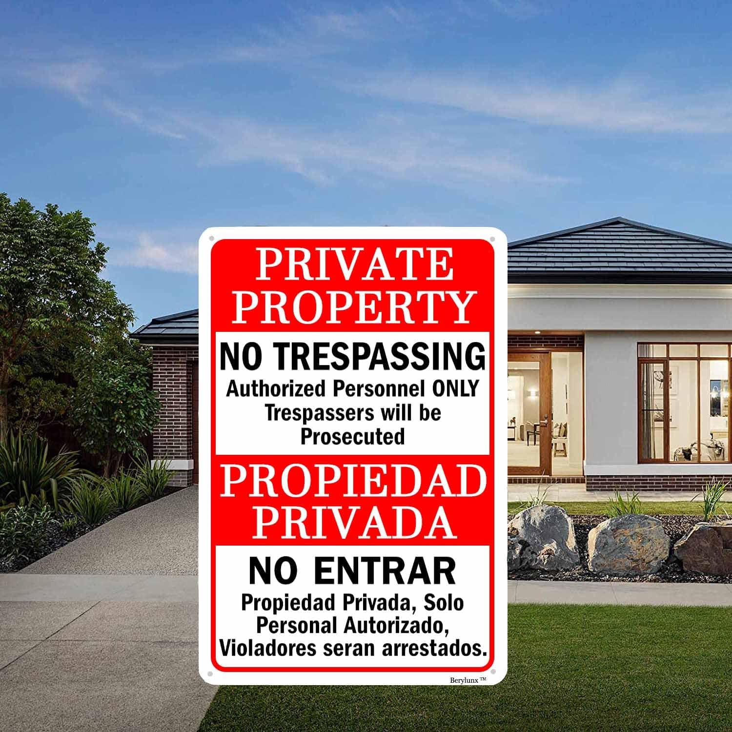 Private Property Sign,No Trespassing Signs,Home Safety Warning Sign,Outdoor Safety Sign, "Private Property - No Trespassing" 16"x24" Aluminum Sign