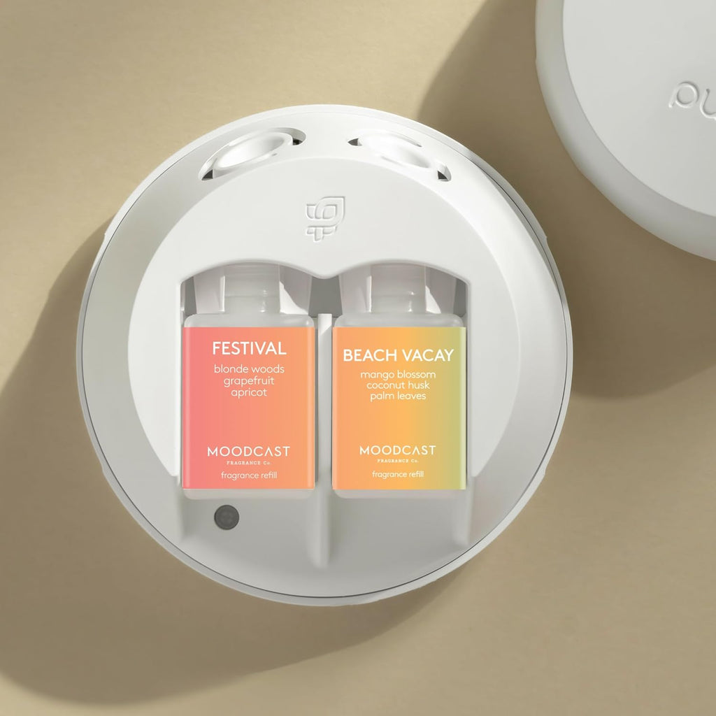 Pura Smart Home Fragrance Device Starter Set - Pura 4 - Scent Diffuser for Home - Includes Fragrance Aroma Diffuser - Square Box, Festival and Beach Vacay Scent Refills