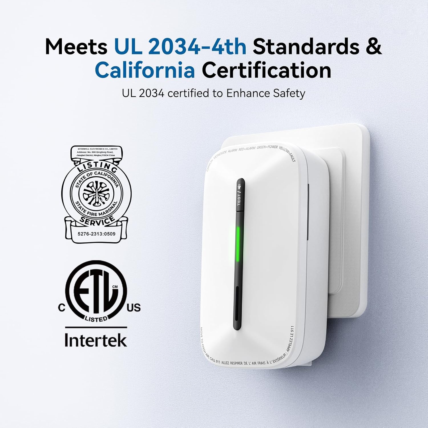 SITERWELL Plug in Carbon Monoxide Detector 10 Year Battery, CO Alarm Detector with Electrochemical Sensor and Sound Warning, AC Powered Portable Carbon Monoxide Detector for Home Office Travel,1-Pack