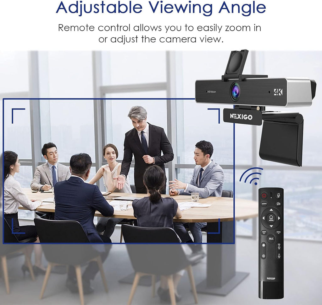 NexiGo Zoom Certified, N950P (Gen 2) 4K Zoomable Webcam, RF Remote, Sony_Starvis Sensor, 5X Digital Zoom, Pro Web Camera with Dual Stereo Mics